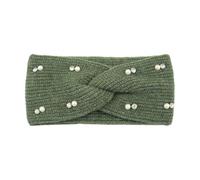 diadema de invierno Diadema de perlas invierno, diadema elástica punto con orejeras cruzadas, turbante ala ancha, accesorio for el cabello for mujeres y niñas(Green)