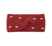 diadema de invierno Diadema de perlas invierno, diadema elástica punto con orejeras cruzadas, turbante ala ancha, accesorio for el cabello for mujeres y niñas(Red)
