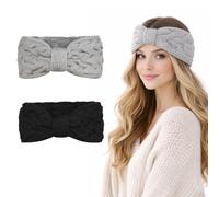 Diadema de invierno para mujer, diadema para mujer, otoño, paquete de 2 diademas para deporte, color negro y gris, forro polar, elástico, antideslizante, versátil, adecuado para uso al aire libre