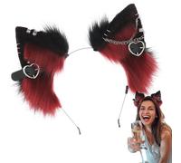 Diadema de lavado facial, diadema de orejas de gato lindas de peluche - Banda de cabeza de Halloween suave - Diademas elásticas en forma de gato con corazones de metal y borde de cadena para fiestas