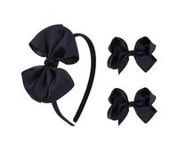 Diadema de lazo negro y 2 lazos para el pelo de 4 pulgadas, accesorios para el cabello de vuelta a la escuela para niñas pequeñas y niñas pequeñas (negro)