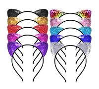 Diadema de Lentejuelas Orejas de Gato Braguita Con Brillo Banda Accesorios Sirena Recuerdos de fiesta Decoración para el Cabello Aros para Niños Niñas Mujeres 10 Pcs