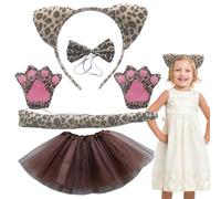 Diadema de leopardo, diadema de leopardo - Disfraz de 5x / Set de Halloween Cat Cat | Banda, pajarita, cola, tututu, Claws Animals Cosplay Set para niñas de 3 a 14 años, fiesta