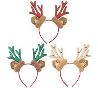 Diadema de madera de ciervo de Navidad - Diadema de madera de reno de Navidad, 3 diademas de fieltro con orejas de animales | Diadema de traje de reno de Navidad, diadema de madera de ciervo realista