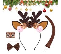 Diadema De Madera De Reno: 10.63 X 9.45 Pulgadas De Tela ABS PP Algodón, Orejas De Alce Lindas Y Cuernos De Animales | Niñas Adultas, Sombreros De Cosplay De Navidad, De Vacaciones De Invierno,