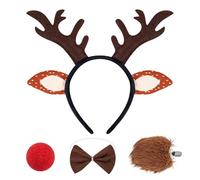 Diadema De Madera De Reno, Aro De Pelo De Cuernos De Animales Lindos, Accesorios De Traje De Navidad, Sombreros De Fiesta De Vacaciones, Conjunto De Cola De Reno Festivo, Diadema Decorativa De Peluch