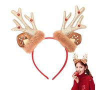 Diadema de madera de reno de Navidad, aro de pelo de madera de reno para disfraz de fiesta con campana, accesorios de fotos festivos, orejas de reno, accesorios para fiestas