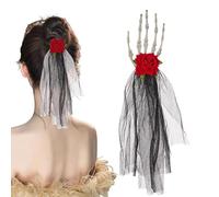 Diadema de mano de esqueleto, tocado de flores góticas, horquilla punk de hueso, horquilla de mascarada, horquillas de calavera y rosas, horquillas para el pelo de Halloween para accesorios