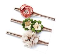 Diadema de maquillaje, 3 unidades/juego, bonita flor, perla de imitación, diadema elástica for bebé, banda for la cabeza, hilo for el cabello, color blanco(Khaki)