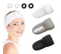 Diadema de maquillaje ajustable de 3 piezas, diadema para lavado de cara, spa, belleza, spa, diadema de yoga de felpa facial, bucle de toalla autoadhesivo y 4 bucles para el cabello.