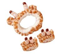 Diadema de Maquillaje Jirafa de Felpa, Set Muñequeras | Lavado Facial y Cepillado Dental, Patrón Tierno, Textura Agradable, Uso Portátil, 1 Juego