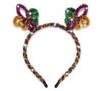 Diadema de Mardi Gras con cuentas de oropel de oropel con purpurina y flores de lis para mujer, diadema de carnaval y vacaciones (aro de pelo de flor de lis, tamaño estándar)