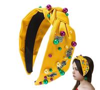 Diadema de Mardi Gras, diadema ancha de Mardi Gras con nudo y joyas para carnaval, diadema gruesa para trajes de carnaval