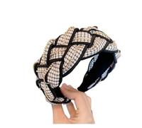 Diadema de moda para mujer, turbante de lado ancho, hecha a mano, trenzada, accesorios para el cabello brillante (blanco)