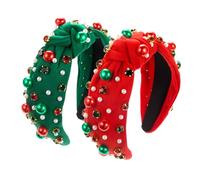 Diadema de Navidad para mujer, diadema de perlas con diamantes de imitación de cristal, para Navidad, Halloween, otoño, día de San Valentín, nudo para el pelo, accesorio festivo para el cabello de