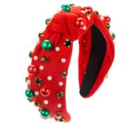 Diadema de Navidad para mujer, diadema de perlas con diamantes de imitación de cristal, para Navidad, Halloween, otoño, día de San Valentín, con nudo, accesorio para el cabello de perlas festivas