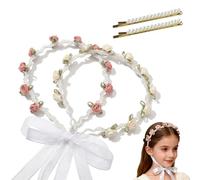 Diadema de Novia con Perlas y Flores, 2 Piezas | Corona de Flores para Boda | Set de Accesorios para el Pelo con 2 Horquillas de Perlas | Para Novia, Damas de Honor, Estilo Dirndl y Fiestas