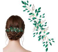 Diadema de novia de cristal esmeralda verde esmeralda para el cabello, diadema de hojas verdes, diadema dorada para novia, joyería de boda, accesorios para el cabello para mujeres