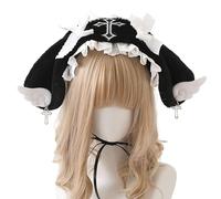 Diadema de orejas de conejo Lolita de Halloween para mujer, diseño de alas de ángel, disfraz de cosplay, accesorios de fiesta (color negro)