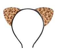 Diadema de orejas de gato de leopardo para mujeres y niñas, diadema peluda de cosplay para Halloween, fiestas de disfraces, accesorio para el pelo con orejas de leopardo para adultos, color marrón