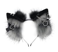 Diadema de orejas de gato, diademas de gato con corazones de metal, diademas de Halloween para niñas y mujeres, cómodas diademas de orejas de gato con ribete de cadena decorativo para familiares