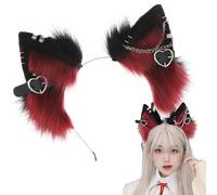 Diadema de orejas de gato, diademas de gato para niñas y mujeres, cómodas bandas de Halloween | Bandas elásticas en forma de gato con corazones de metal y borde de cadena para fiestas temáticas