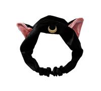 Diadema de orejas de gato para mujer, para lavar la cara, cosméticos, maquillaje, ducha, yoga, diadema para el pelo (negro)