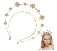 Diadema de oro, diadema de estrella de imitación, titular de la diosa de doble capa, corona de la estrella de aleación para mujeres sol