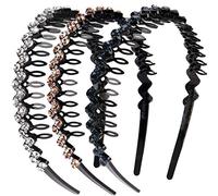 Diadema de peine LONEEDY con forma de onda de cristales y diamantes de imitación para mujer, diademas duras antideslizantes