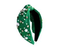 Diadema de Perlas con Nudo Diadema con nudo de tela rosa for mujer decoración perlas imitación y diamantes(OliveGreen)