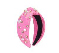Diadema de Perlas con Nudo Diadema con nudo de tela rosa for mujer decoración perlas imitación y diamantes(Pink)