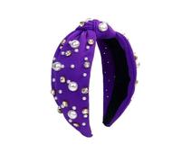 Diadema de Perlas con Nudo Diadema con nudo de tela rosa for mujer decoración perlas imitación y diamantes(PURPLE)