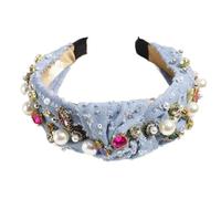 Diadema de Perlas con Nudo Wide Edge Pearl Knot Denim Hairband Elegant Diamond Headband Washing Hair Clip for Women