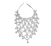Diadema de perlas estilo flapper, con cuentas bohemias, para novia, cosplay, Halloween (plata)