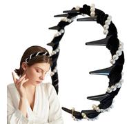 Diadema de perlas para niñas, diadema de perlas, tocado ondulado, banda de cuentas de terciopelo antideslizante, peine de novia de boda, accesorio de dientes superiores de calavera para mujer