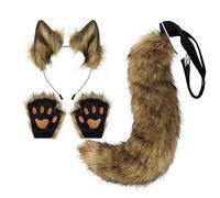 Diadema de piel sintética con orejas de gato, guantes esponjosos de cola de zorro, cola de zorro, disfraz de animal, cola peluda y patas, disfraz de mujer para Halloween, carnaval, juego de rol,