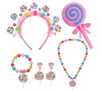 Diadema de Piruletas para Niña Mujer accesorio de disfraz de lolipop tocado de Caramelo Pendientes, Collar y Pulsera de Piruleta divertidas y coloridas caramelo gigante para fotos y Fiesta de Navidad