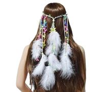 Diadema de plumas bohemias, hippie, accesorio de borla, decoración hippie, cosplay, disfraz de fantasía, bohemio, indio, diadema, plumas, tocado para mujer, joya de plumas para el pelo