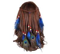 Diadema de plumas boho borla hippie diademas azules tocado perlas festival fiesta accesorios para el cabello para mujeres y niñas indios diadema damas accesorios indios damas