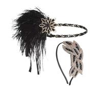 Diadema De Plumas De 1 Pieza Y Diadema De Cuentas De Arroz De 1 Pieza, Tocados Retro, Accesorios De Vestir, Adecuados Para Bailes, Banquetes Y Fiestas.
