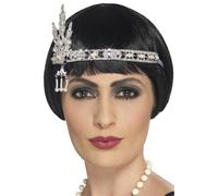 Diadema De Plumas Plateada De Los Años 1920 Gatsby Accesorio De Disfraz Elegante