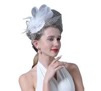 Diadema de plumas y flores, tocado, 1 pieza, tocados, sombreros de los años 20 y 50, sombrero pastillero, tocado for fiesta de té con velo for niñas y mujeres for damas(WHITE)