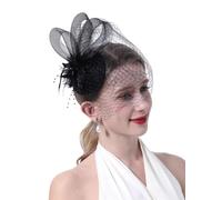 Diadema de plumas y flores, tocado, 1 pieza, tocados, sombreros de los años 20 y 50, sombrero pastillero, tocado for fiesta de té con velo for niñas y mujeres for damas(Black)