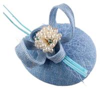 Diadema de plumas y flores, tocado for mujer, color azul claro, con pinza for el pelo de malla, sombrero tipo pastillero de verano for fiesta formal, elegante tocado for mujer