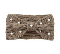 Diadema de punto de invierno, banda elástica con nudos, banda ancha para la cabeza, calentadores de orejas, lazos para el pelo con perlas para mujeres/mujeres, 11 x 21 cm, caqui