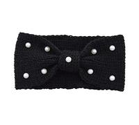Diadema de punto de invierno, banda elástica con nudos, banda ancha para la cabeza, calentadores de orejas, lazos para el pelo con perlas para mujeres/mujeres, 11 x 21 cm, negro