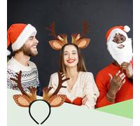 Diadema de reno - 8,39 x 9,41 pulgadas de tela + PP + Pp algodón de Navidad aro canto con orejas y campanas | Accesorio Dee Costumes Dee Fiesta de vacaciones lindas para adultos y enf