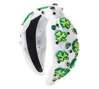 Diadema De San Patricio - Accesorio Anudado Con Trébol Irlandés Herramienta De Peluquería De Diamantes | Diadema Shamrock Verde Para Mujeres Niñas | Uso Diario Maquillaje Navidad Día De Acción