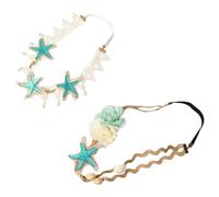Diadema de sirena para mujer, diseño de estrella de mar, conchas marinas, 2 unidades, elásticas, flores para la frente, accesorios para el cabello de sirena