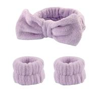 Diadema de spa 3 unids/set Spa diadema pulsera for lavarse la cara Toalla de maquillaje microfibra bandas for el cabello banda lavado Scrunchies muñequera absorbente(Purple)